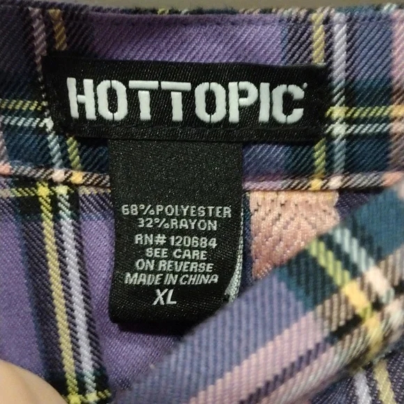 Hot Topic Purple & Pink Pastel Plaid Embroidered Heart Mini Skirt Sz XL-Harajuku - Picture 2 of 5